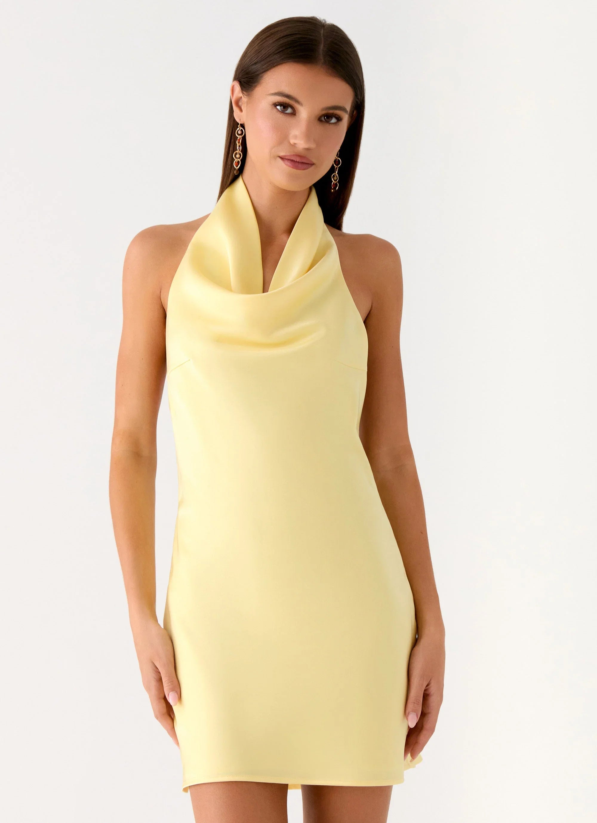Soft Focus Cowl Neck Mini Dress Yellow