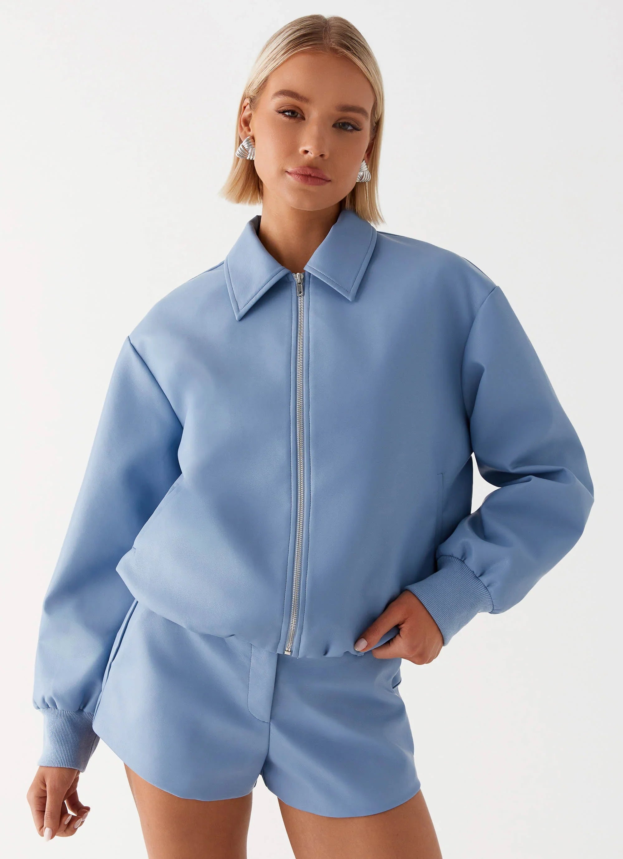 Aspen Oversized Bomber Jacket Blue