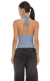 Front Tie Halter Top in Denim Blue