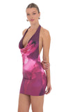 Floral Plunge Neck Bodycon Dress in Plum