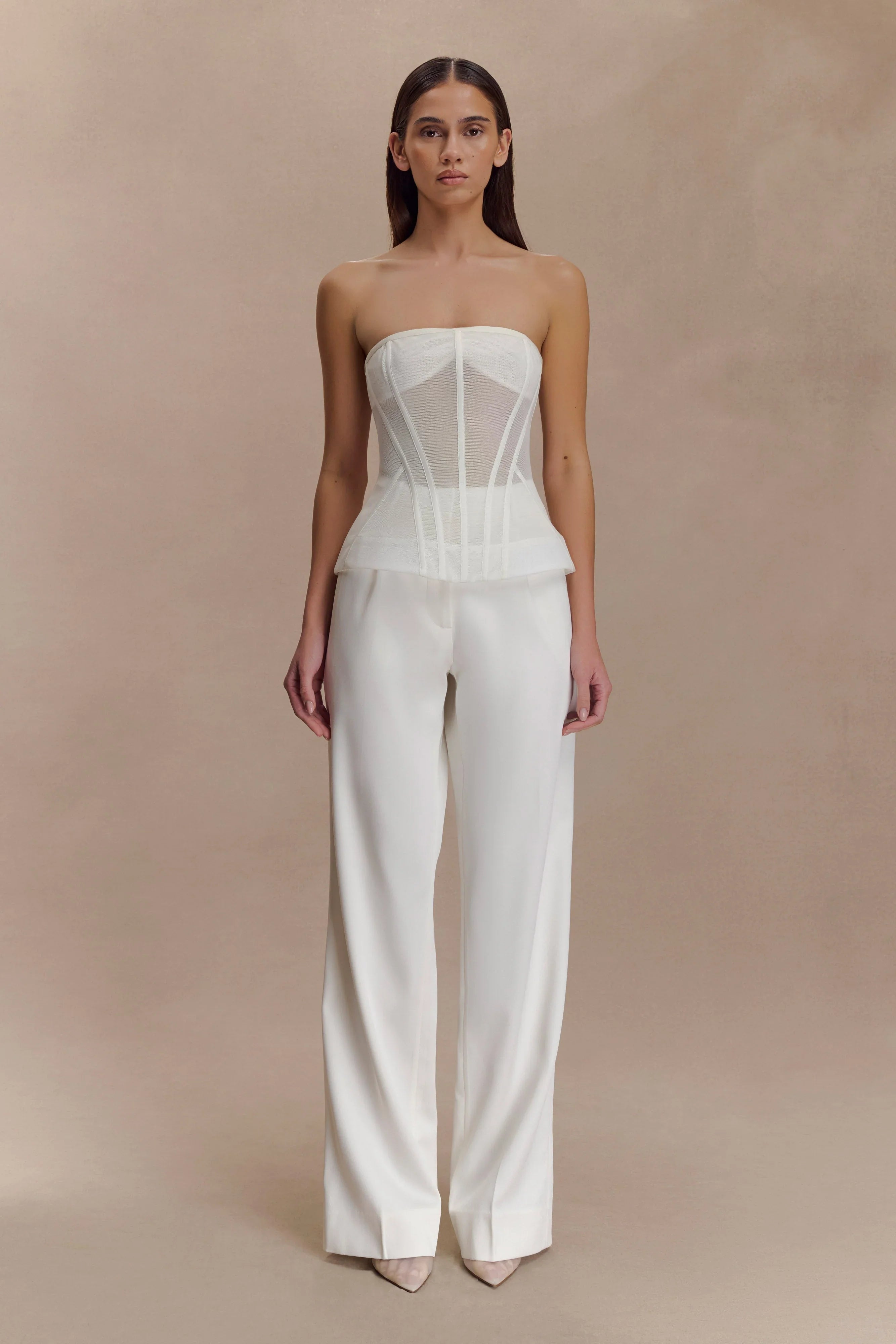 Fatima Satin Straight Leg Pant White
