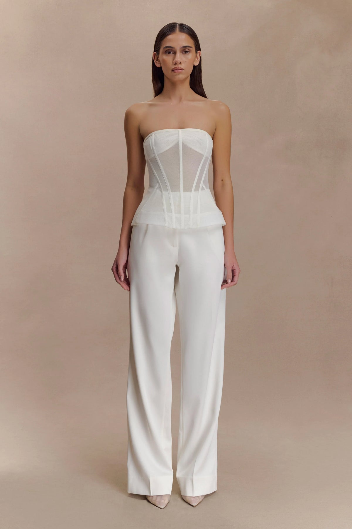 Fatima Satin Straight Leg Pant White