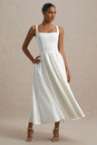 Parina White Strappy Volume Hem Midi Dress