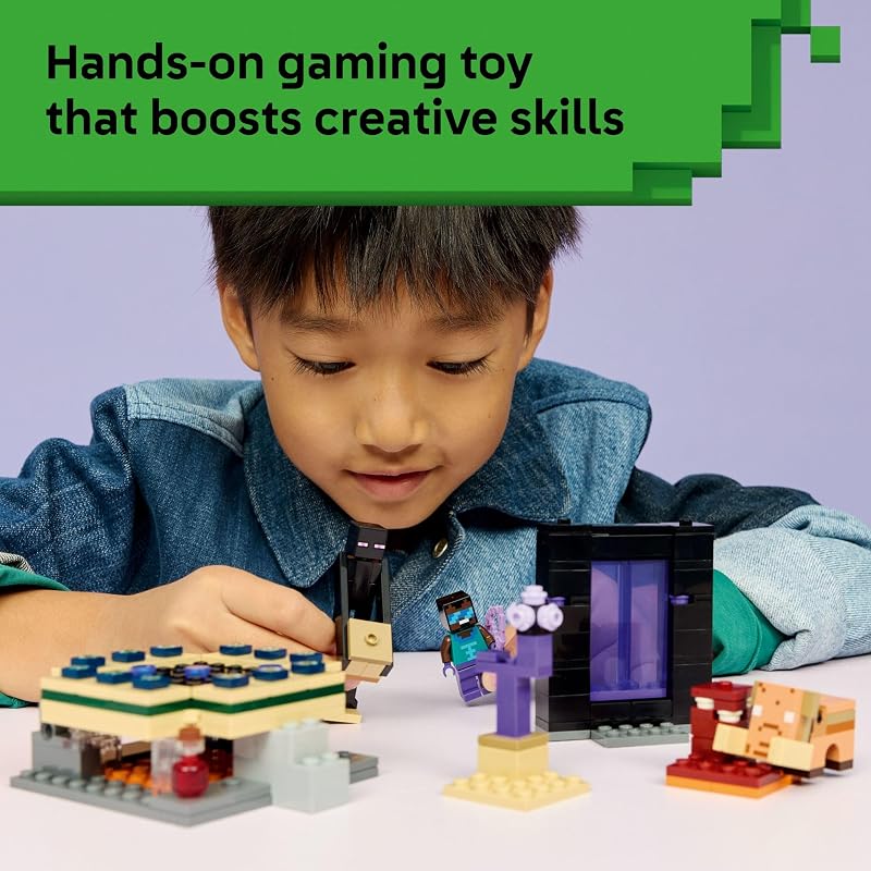 LEGO Minecraft Nether End Portal Journey Building Toy for Boys Girls Video Game Playset Toy Figures for Kids Ages 7 W Cool Hero Minifigure Gift Idea for Birthdays 21584