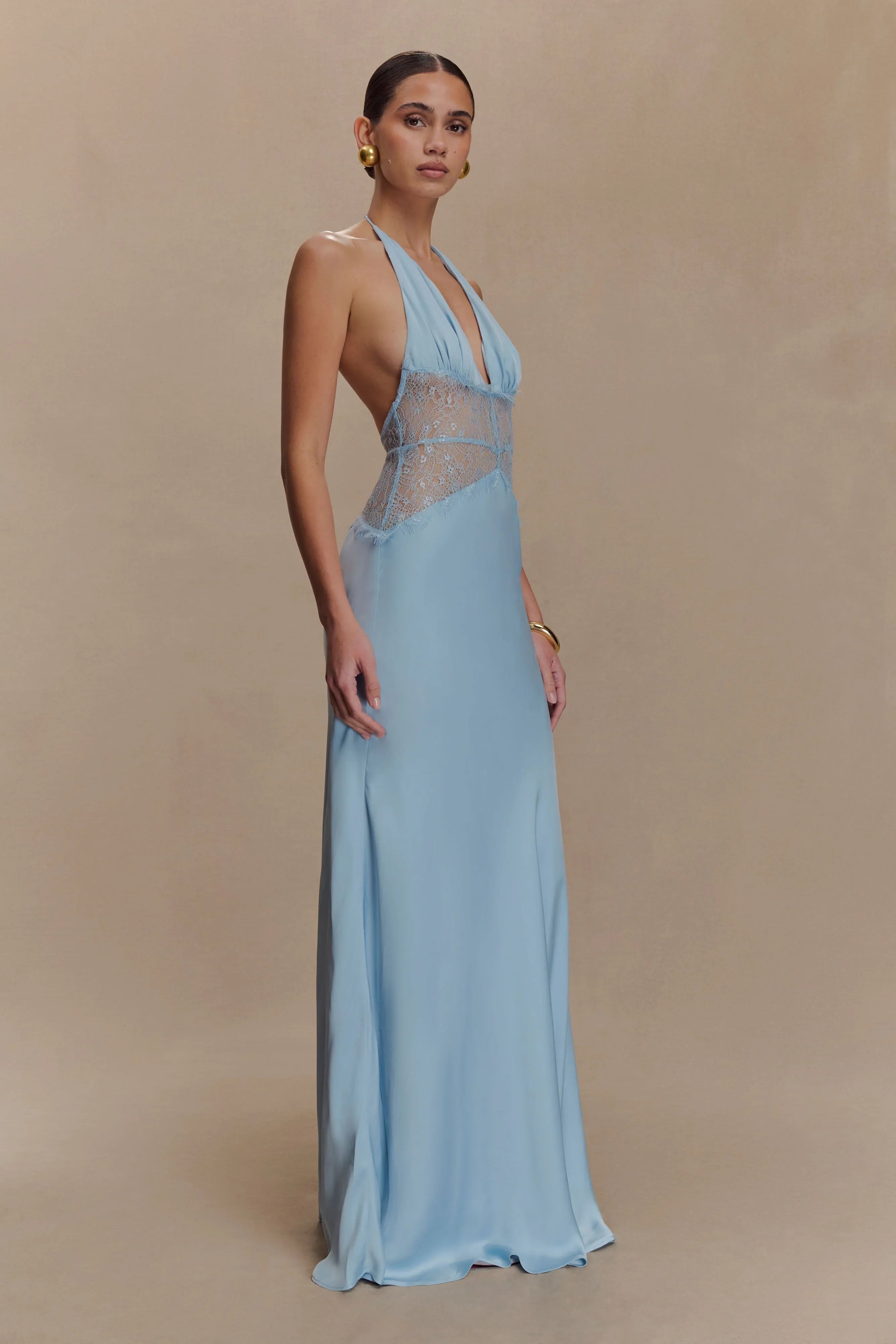 Dinah Lace And Satin Maxi Dress Cornflower Blue