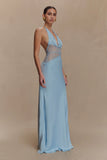 Dinah Lace And Satin Maxi Dress Cornflower Blue