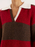 Red And Brown Striped Knitted Polo Jumper