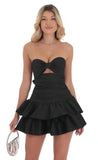 Strapless Cutout Ruffle Dress in Black