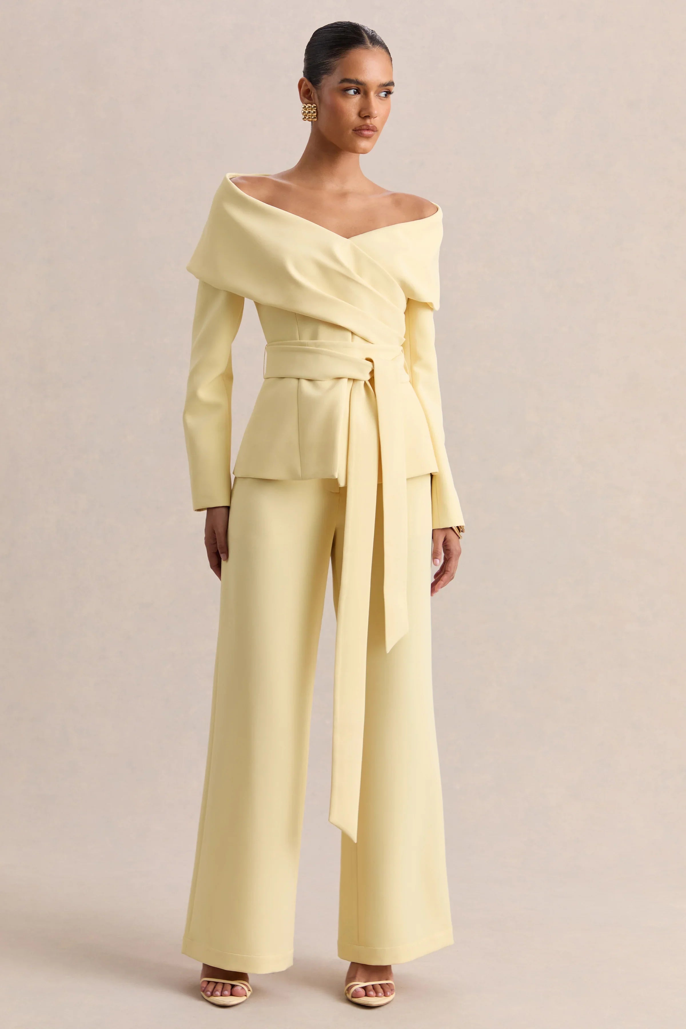 Empress Lemon Bardot Neck Tailored Top