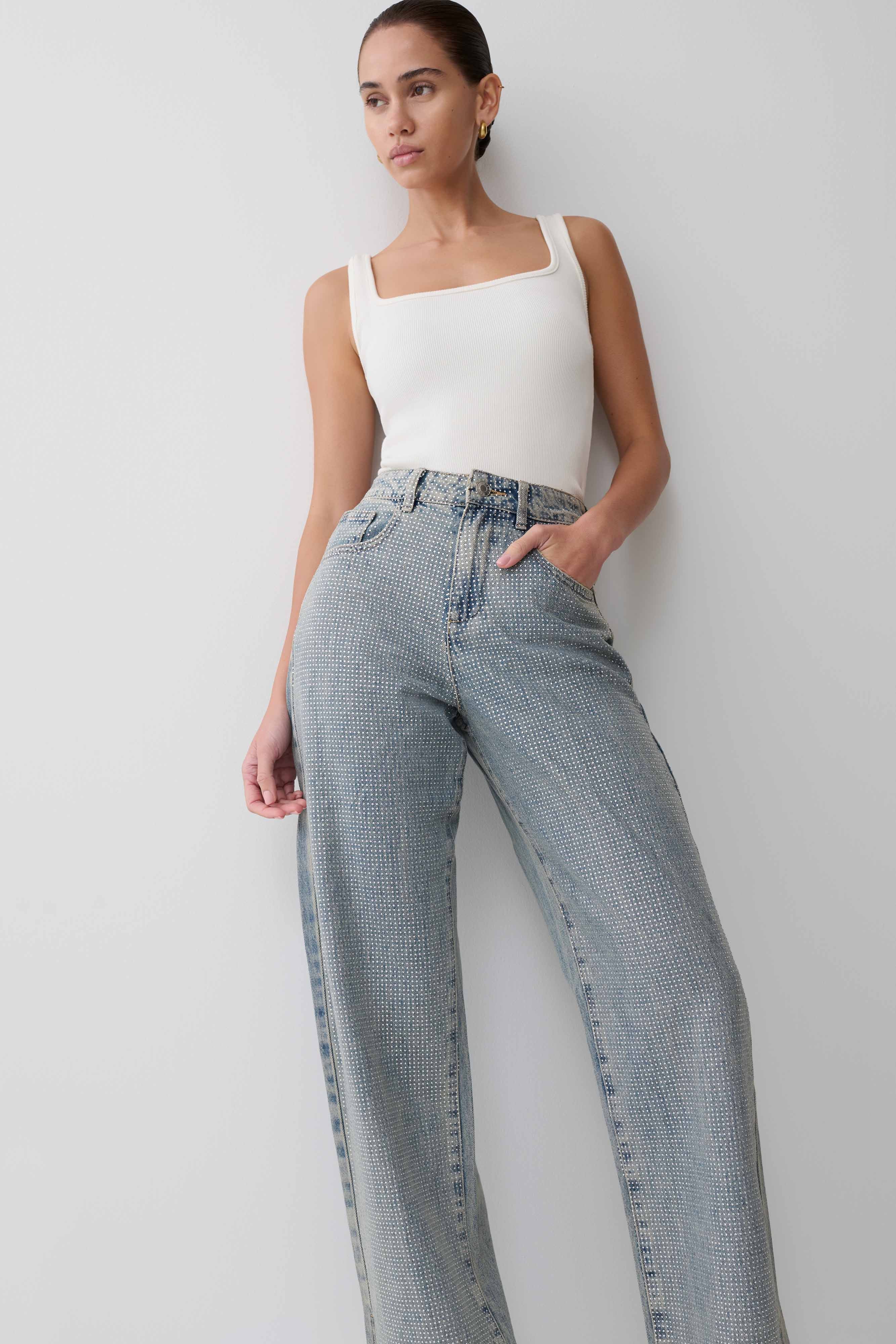 Tyla Diamante Denim Jeans Blue Green