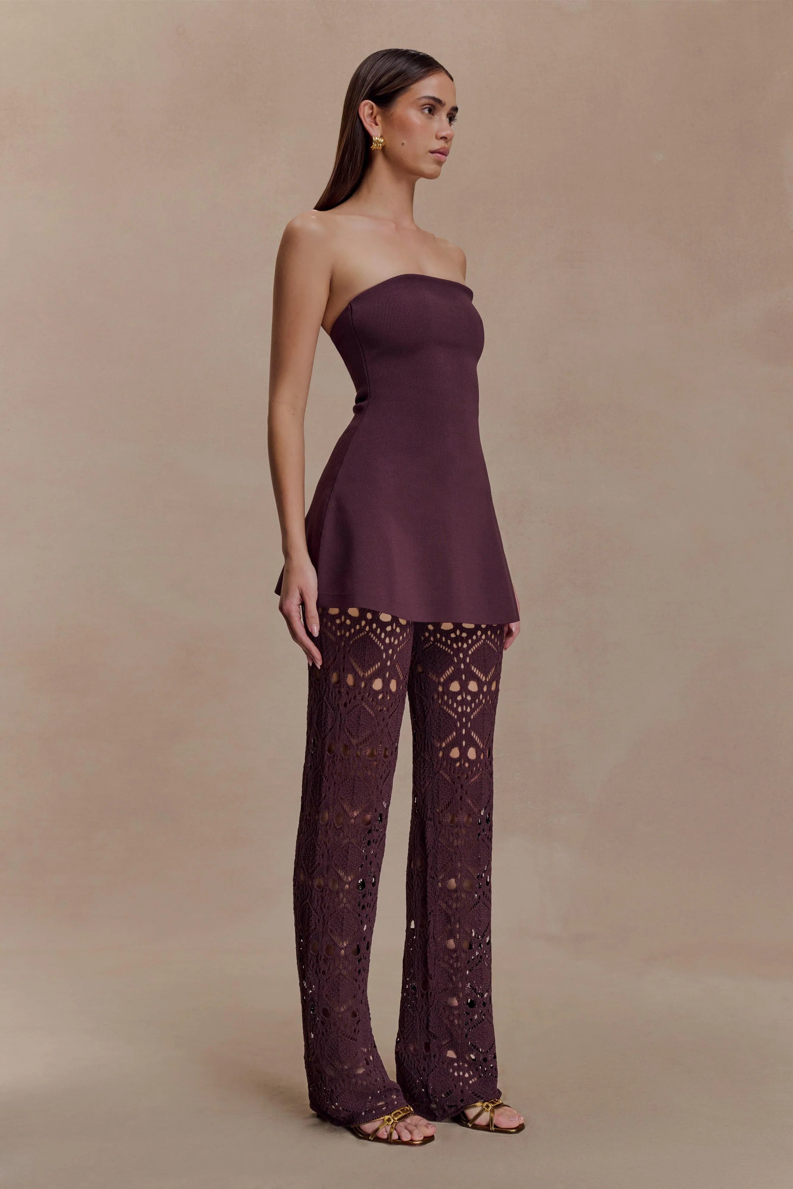 Anette Bandage Knit Strapless Top Chocolate