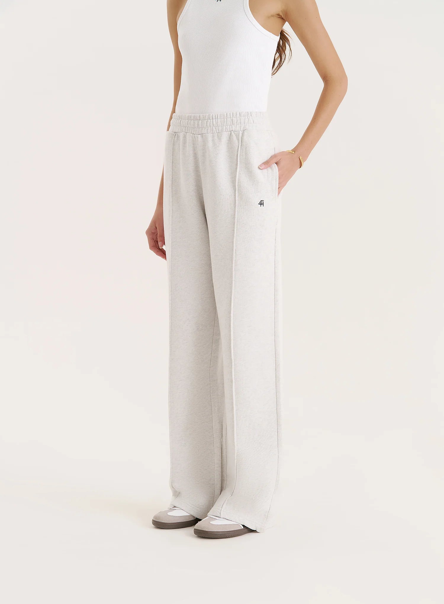Light Grey 4th Wide Leg Branded Joggers
