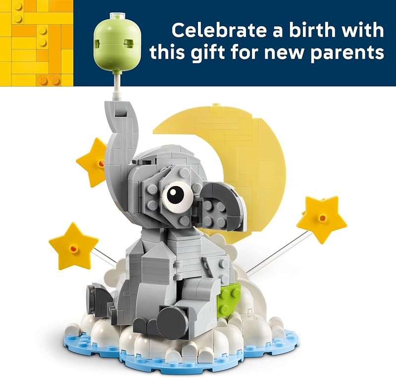 LEGO Baby Elephant in the Sky Building Set for Adults Ages 18 Nursery Decor for New Parents Gift for Baby Showers for a Boy or Girl 40814