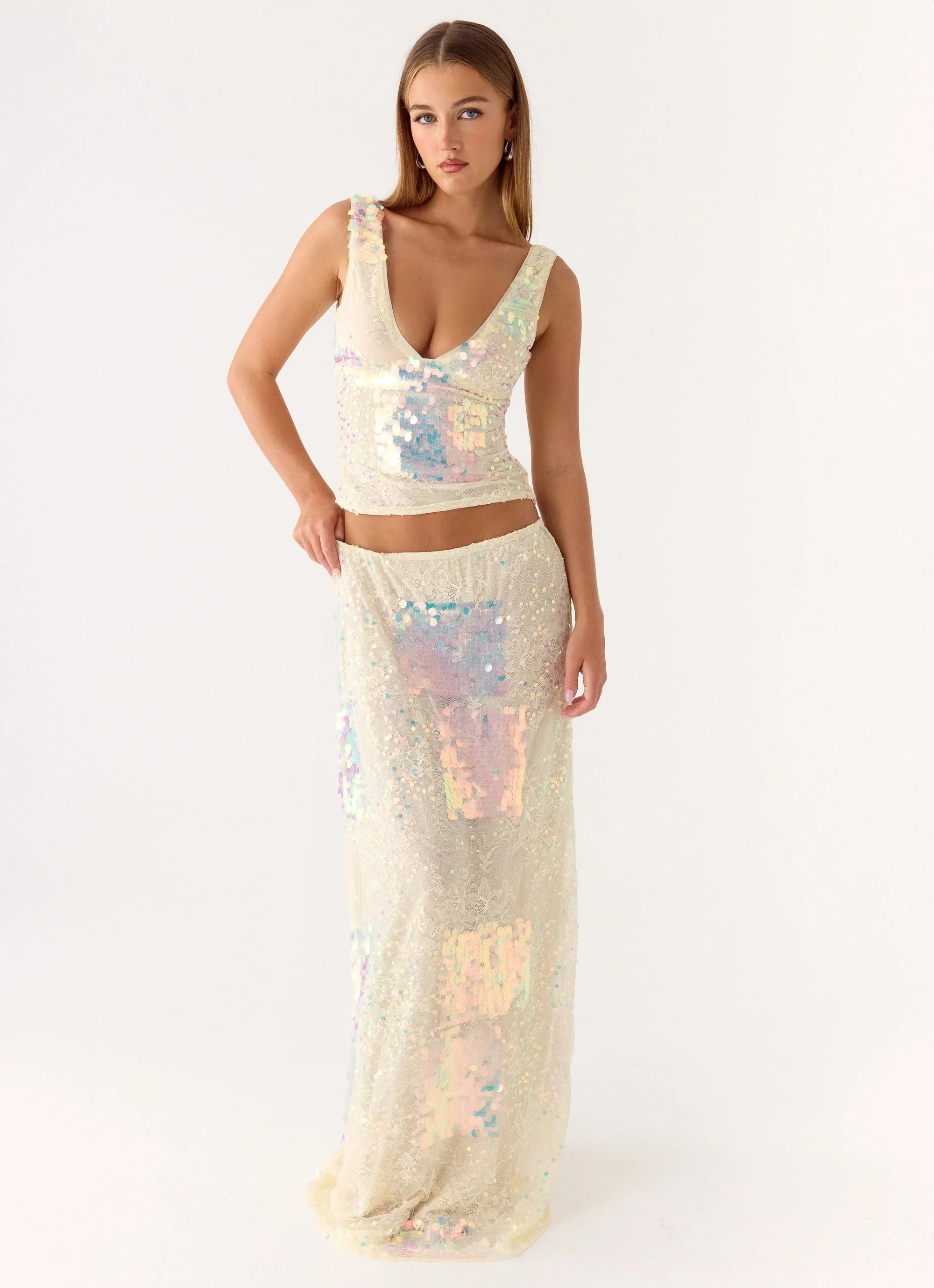 Erinah Sequin Maxi Skirt Yellow