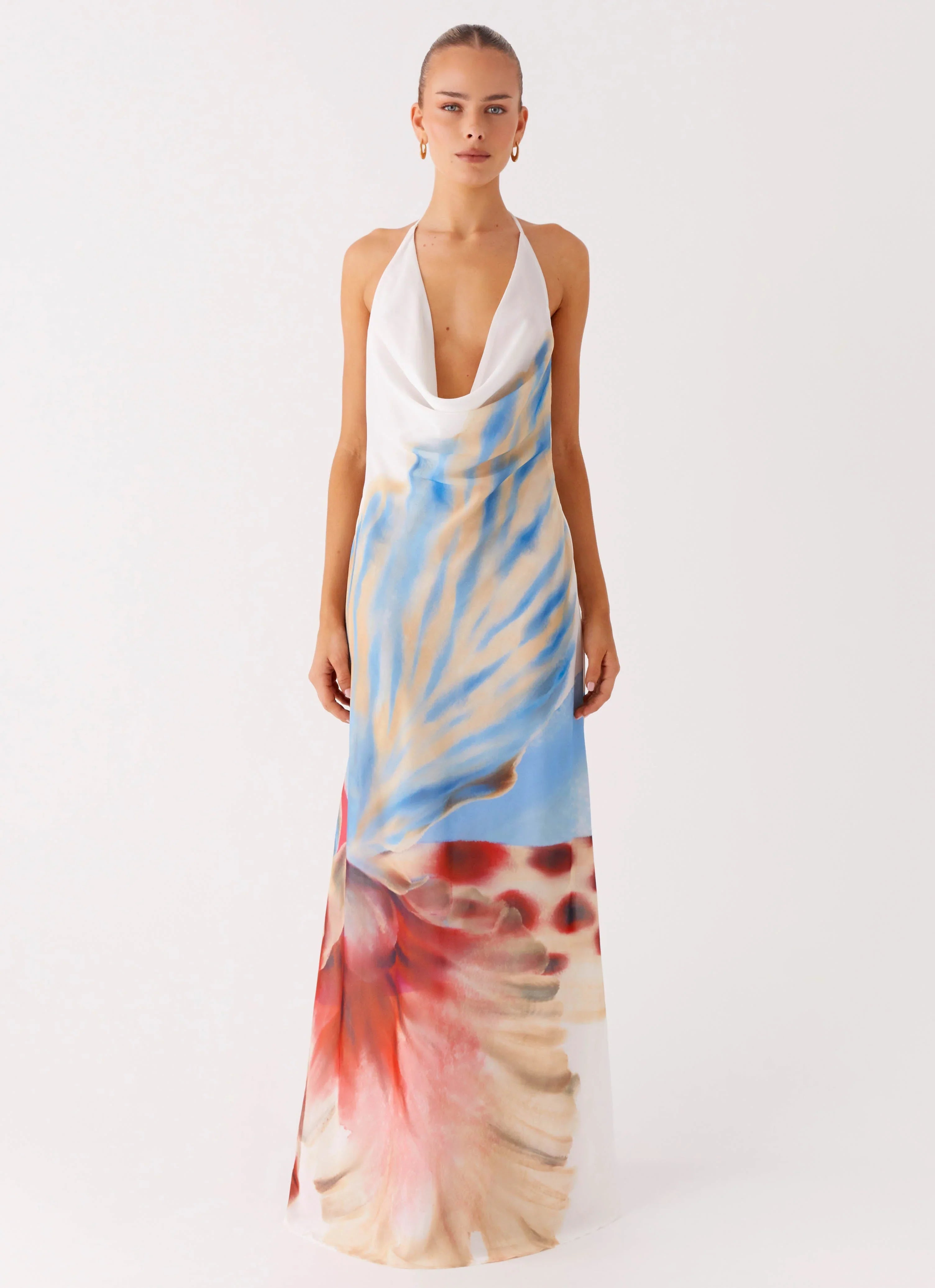 Stars Align Cowl Maxi Dress White Sea Bloom