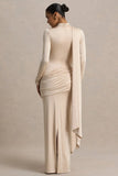 Romi Champagne High Neck Maxi Dress With Ruched Detailing