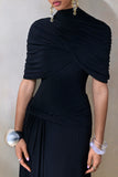 Evelisse Black High Neck Maxi Dress With Short Cape Sleeves