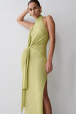Cindylou Halter Knit Maxi Dress Light Olive