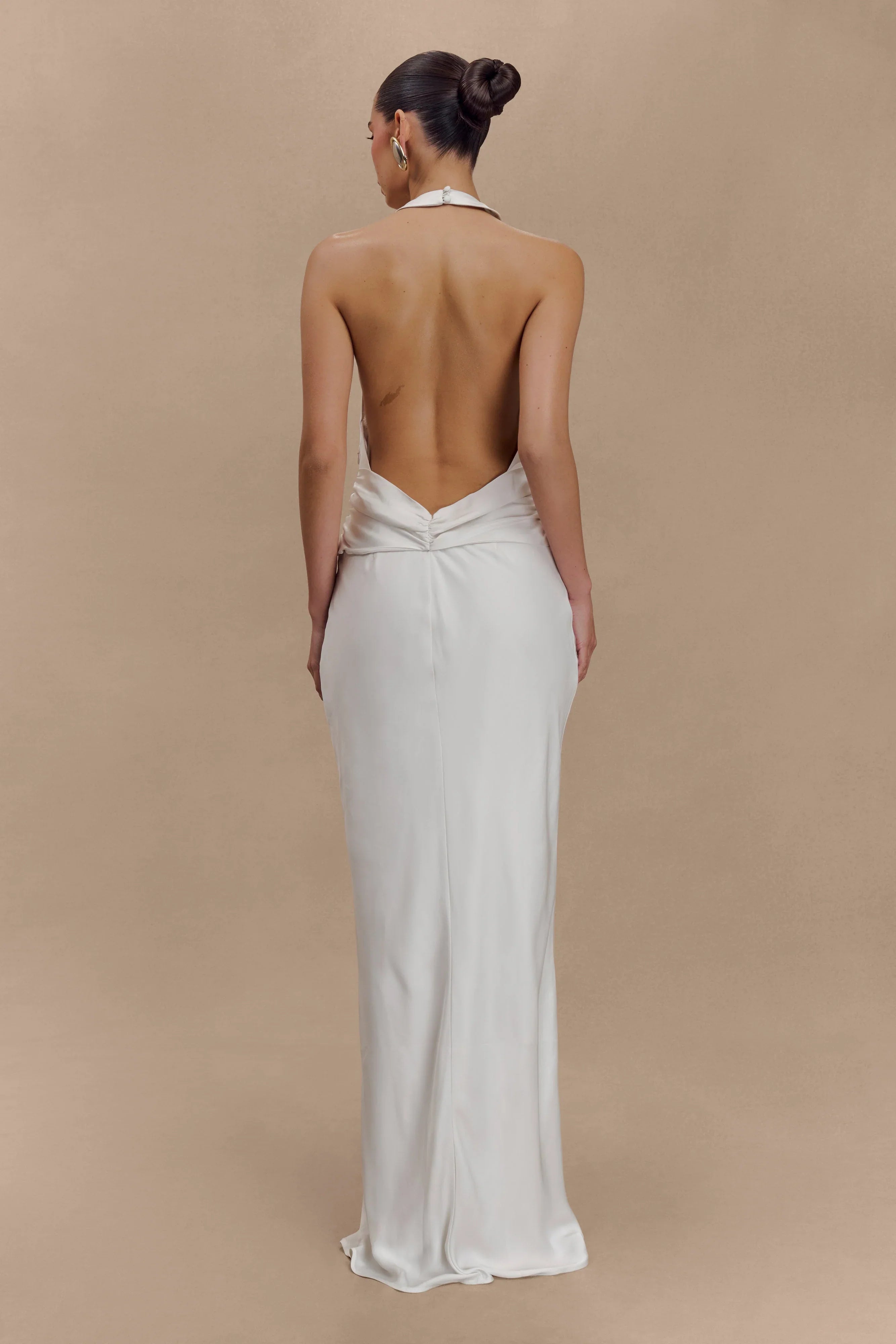 Rinna Satin Halter Maxi Dress Ivory
