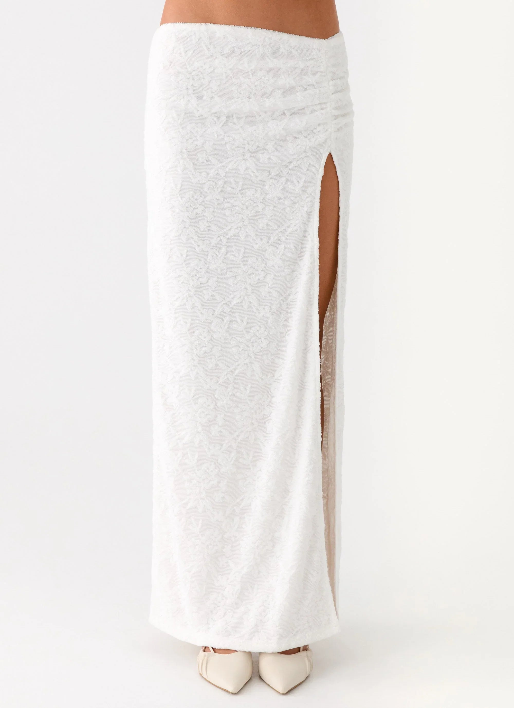 Griff Low Rise Jacquard Maxi Skirt White