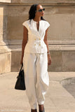 Oriana Linen Button Vest White