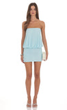Strapless Blouson Style Mini Dress In Aqua