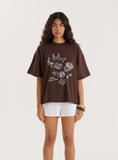 Brown Illustration Print Oversized T Shirt