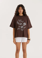 Brown Illustration Print Oversized T Shirt