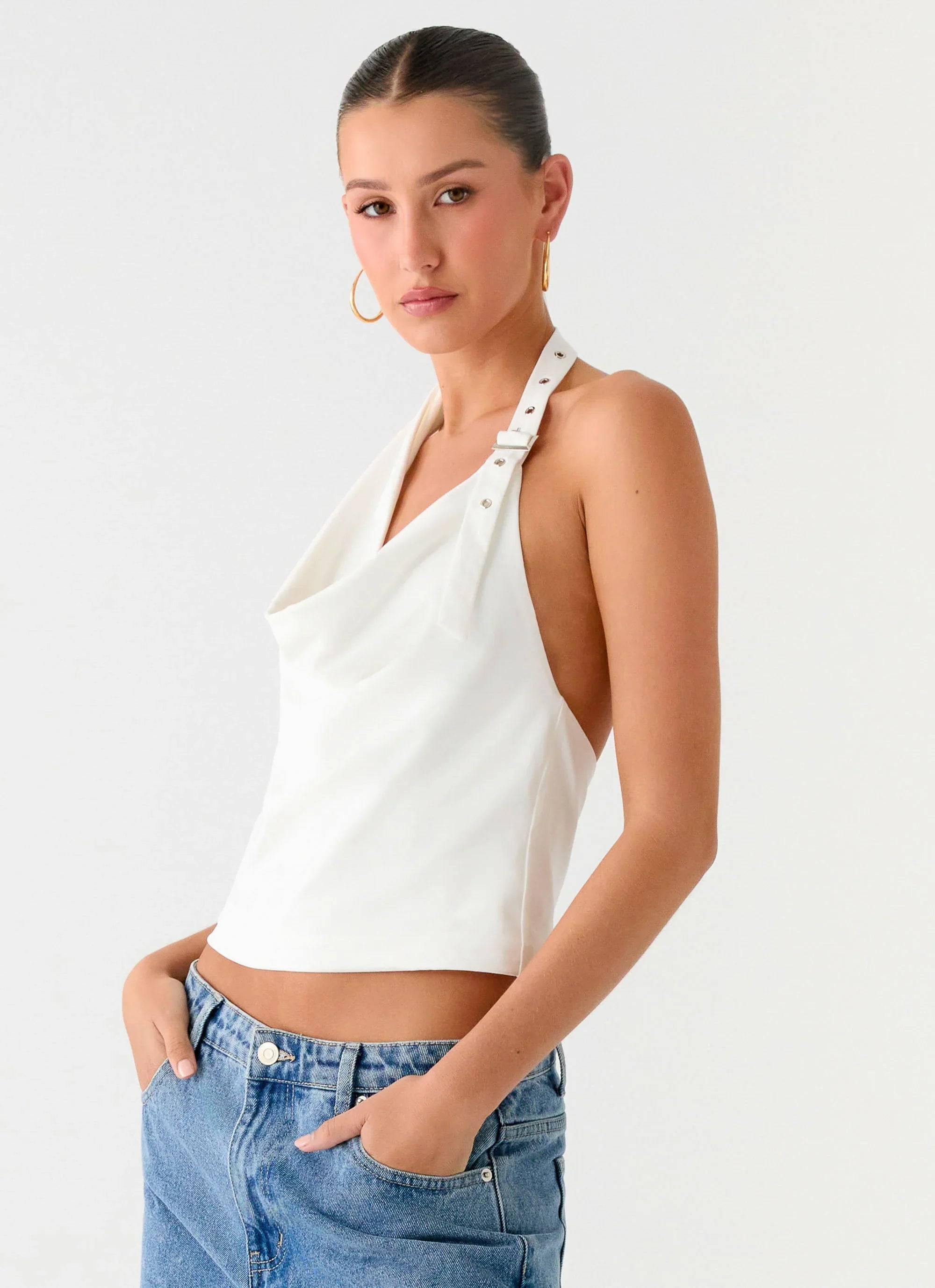 Zaylee Belt Cowl Top White