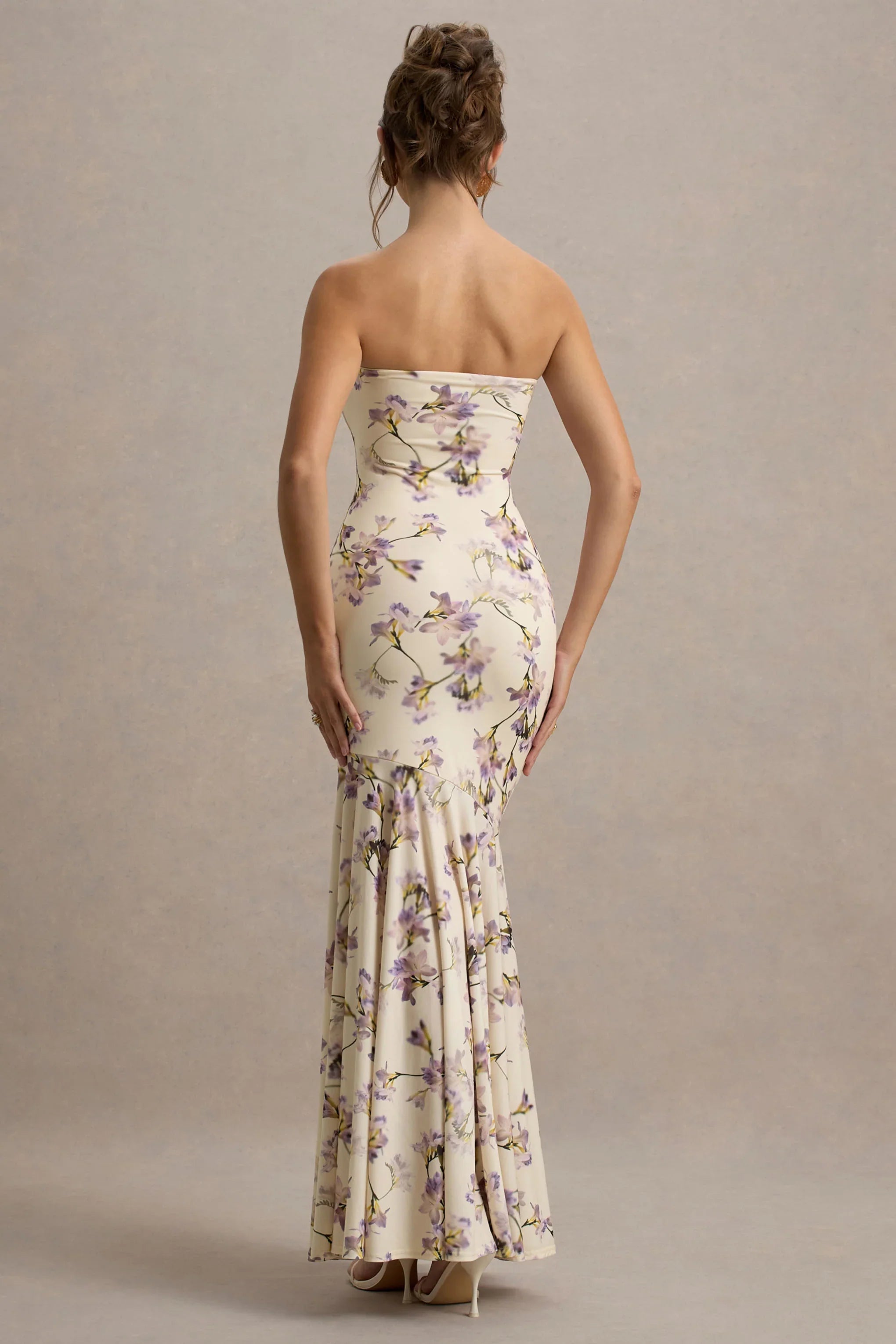 Callie Lemon Floral Print Bandeau Fishtail Maxi Dress