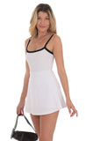 Black Trim A line Romper in White
