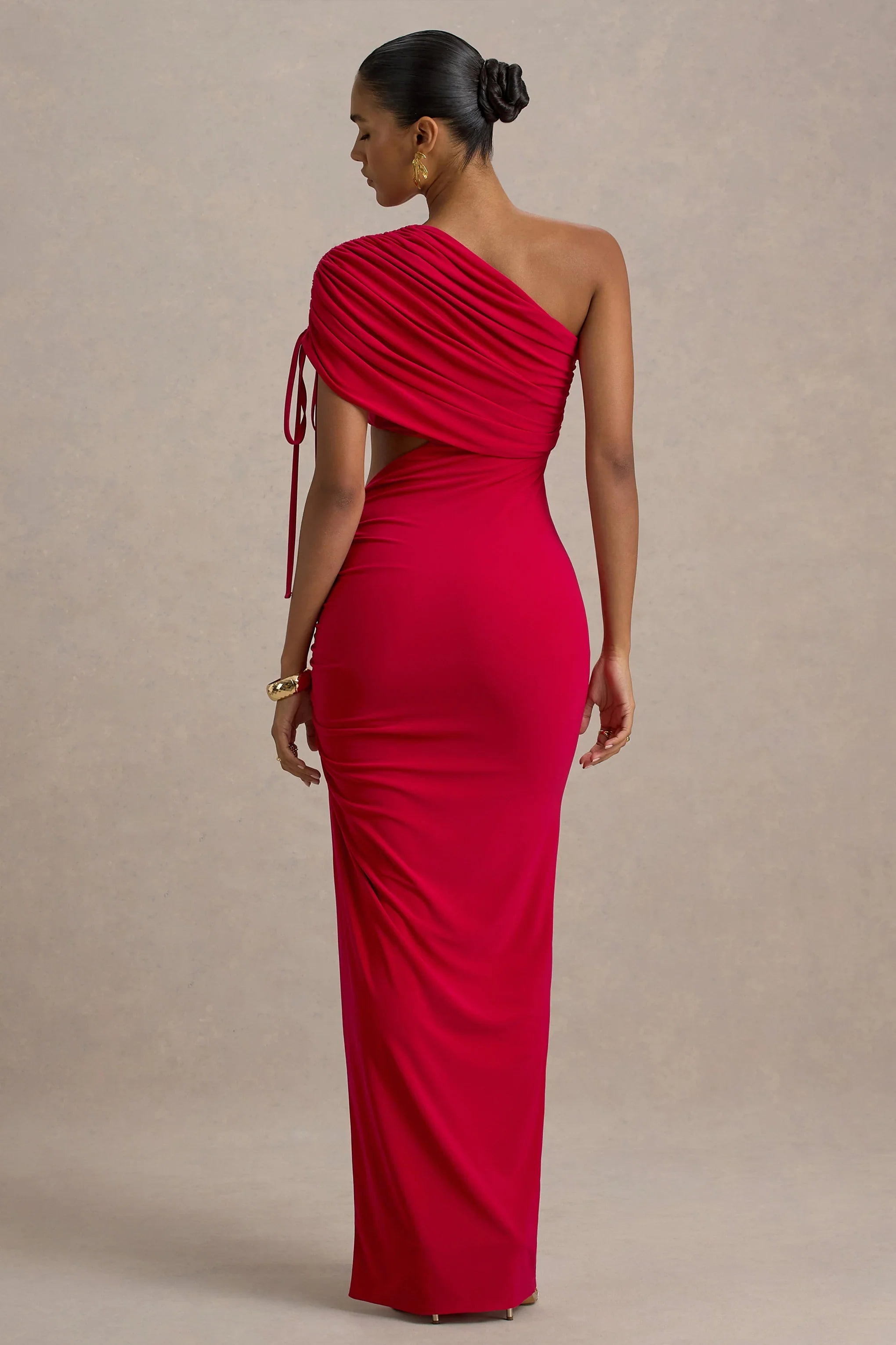 Trance Red Asymmetric Maxi Dress With Split