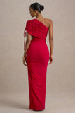 Trance Red Asymmetric Maxi Dress With Split
