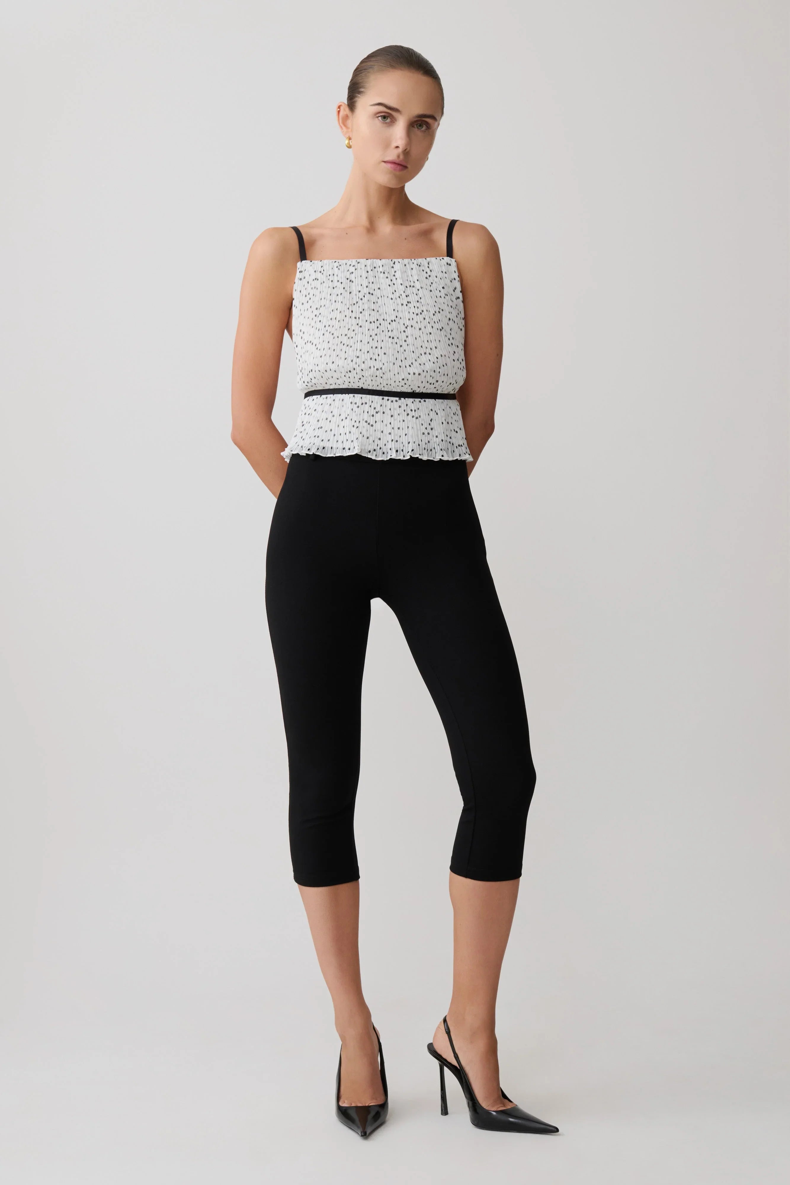 Lilou Pleated Sleeveless Top Polka Dot