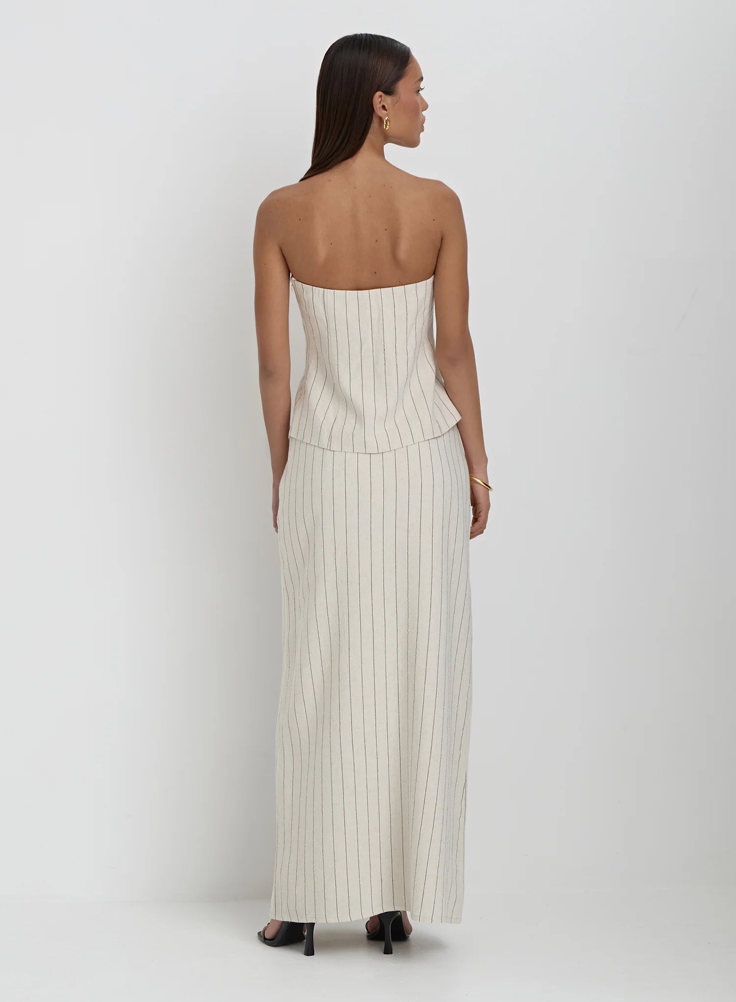 Beige Striped Linen Maxi Skirt