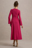 Cassiopeia Lemon Long Sleeve Midi Dress With Cross Waist