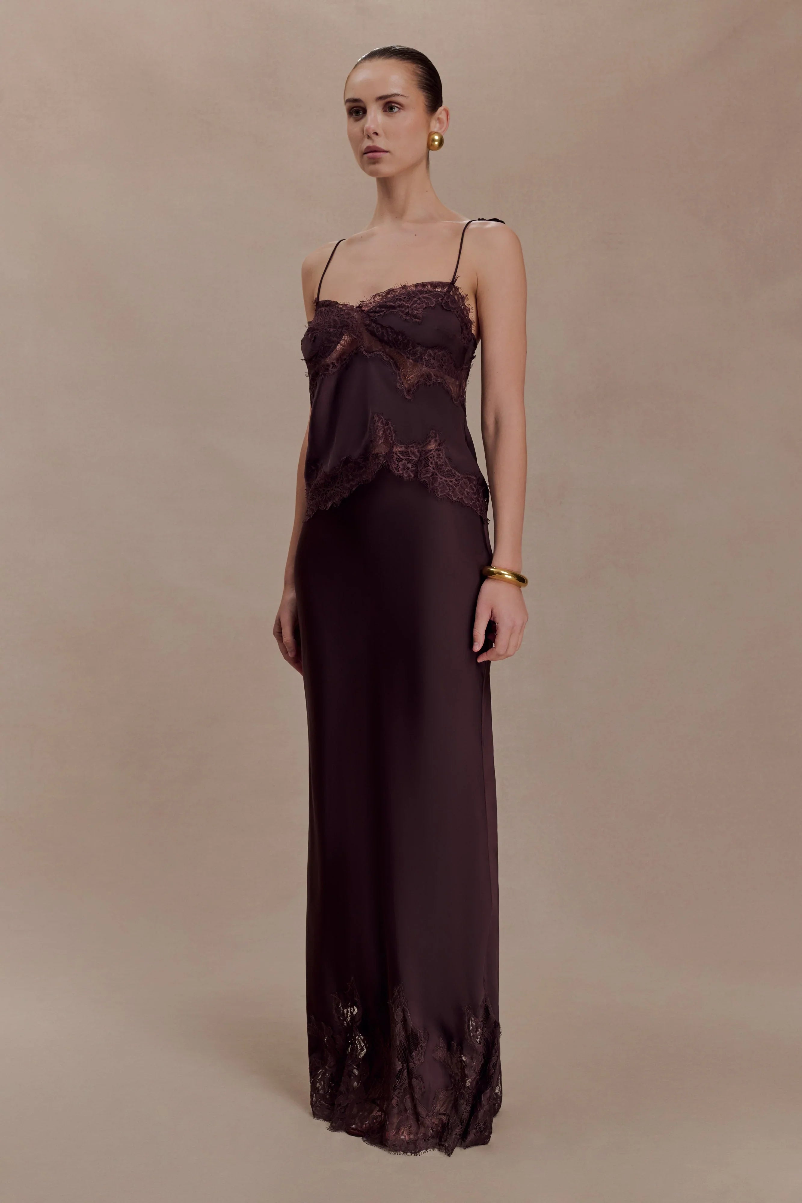 Nina Satin And Lace Camisole Chocolate