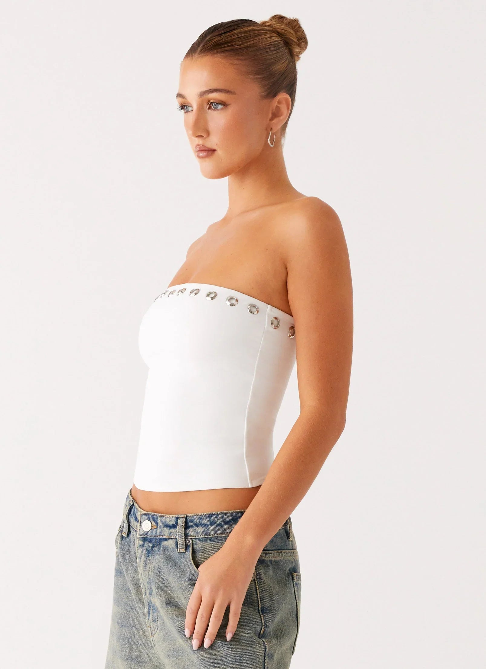Miku Eyelet Strapless Top White