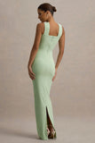 Nobu Light Green Bandeau Maxi Dress With Halter Collar