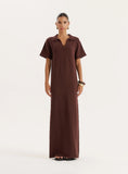 Chocolate Knitted Rugby Maxi Dress