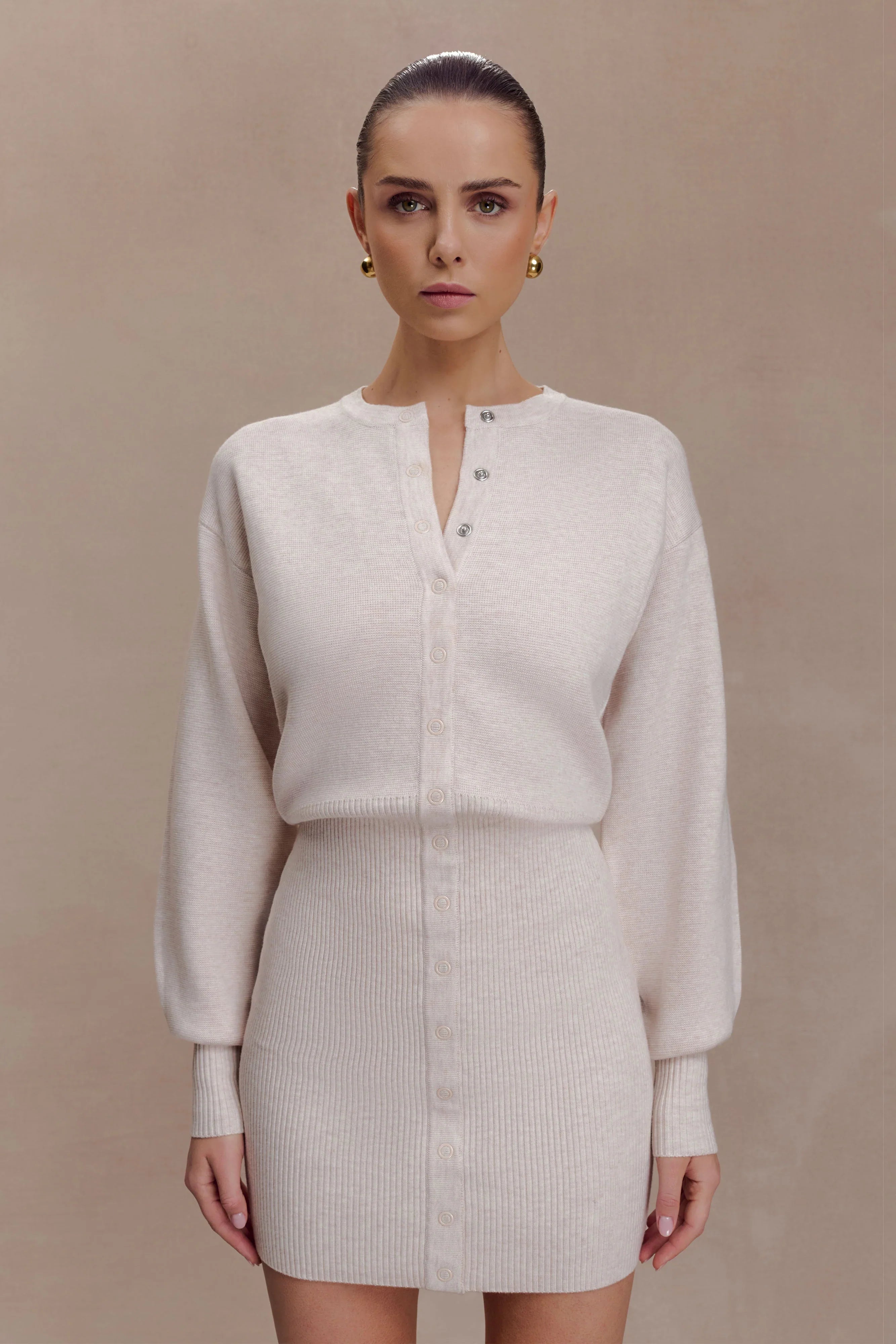Xaden Wool Mix Knit Mini Dress Oat Marle