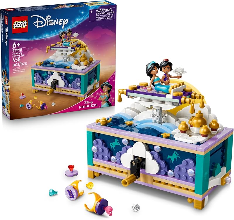 LEGO Disney Princess Jasmines Jewelry Box 43295 Building Toys for Girls Boys Ages 6 Disneys Aladdin Movie Figures Creative Play 458 pieces Gift for Birthdays