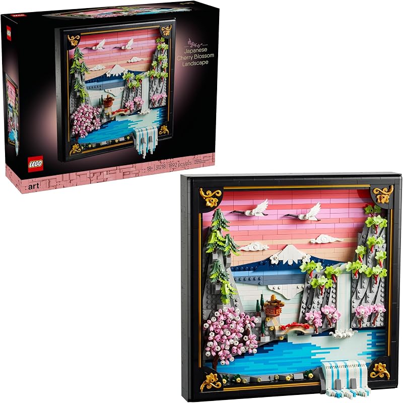 LEGO Art Japanese Cherry Blossom Landscape Building Set for Adults Room Decoration Gift for Women Men Ages 18 Framed Wall Decor Stand or Hang to Display 31218