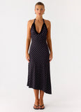 Illuminate Halter Midi Dress Black Polkadot
