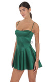 Satin V Drop Waist Dress in Green