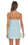 Strapless Blouson Style Mini Dress In Aqua