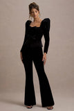 Suzu Black Velvet Puff Sleeve Top With Bows