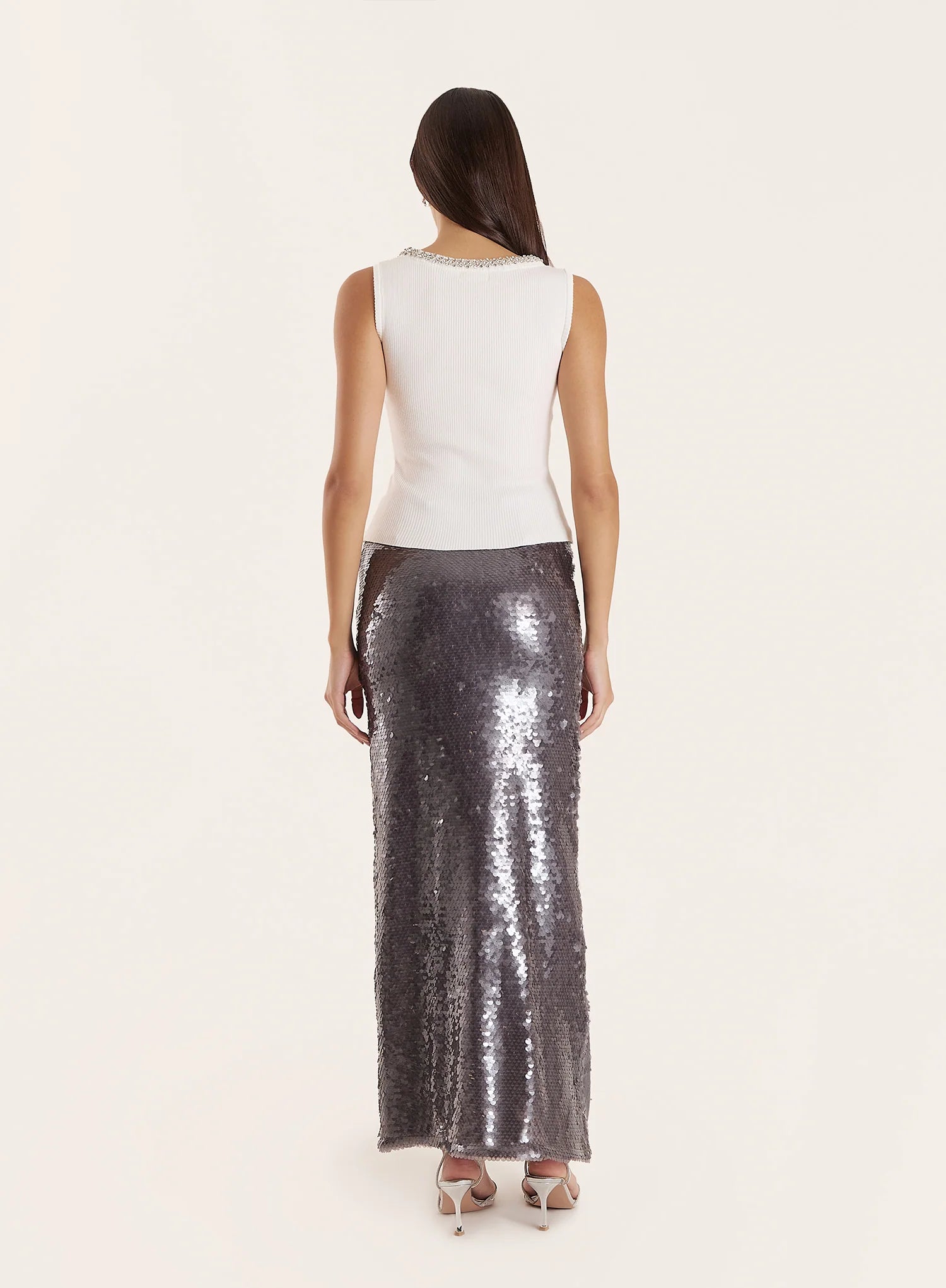 Silver Sequin Maxi Skirt Odell