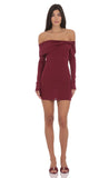 Ribbed Twist Off Shoulder Dress in Plum