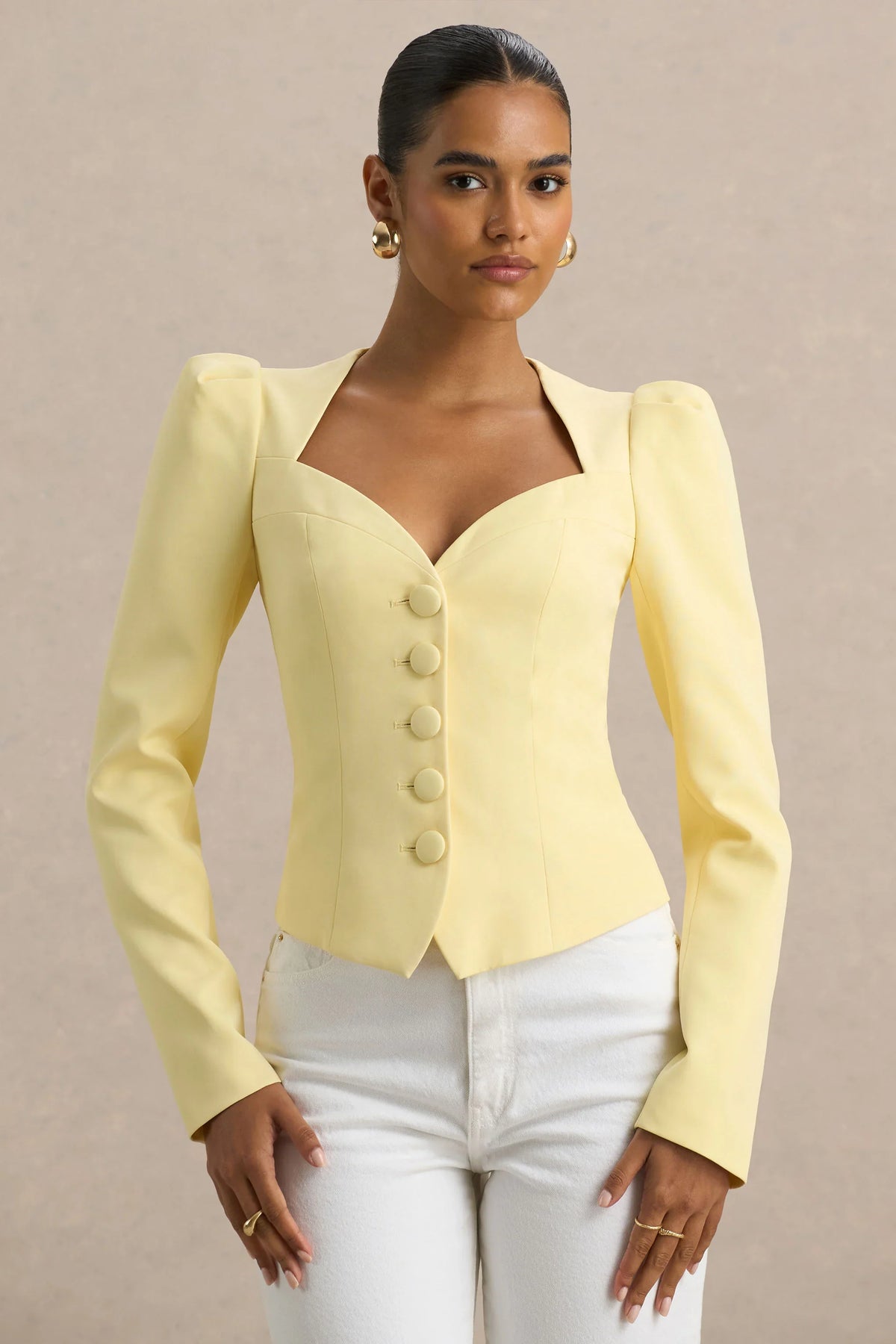 Olympia Lemon Sweetheart Neck Tailored Top